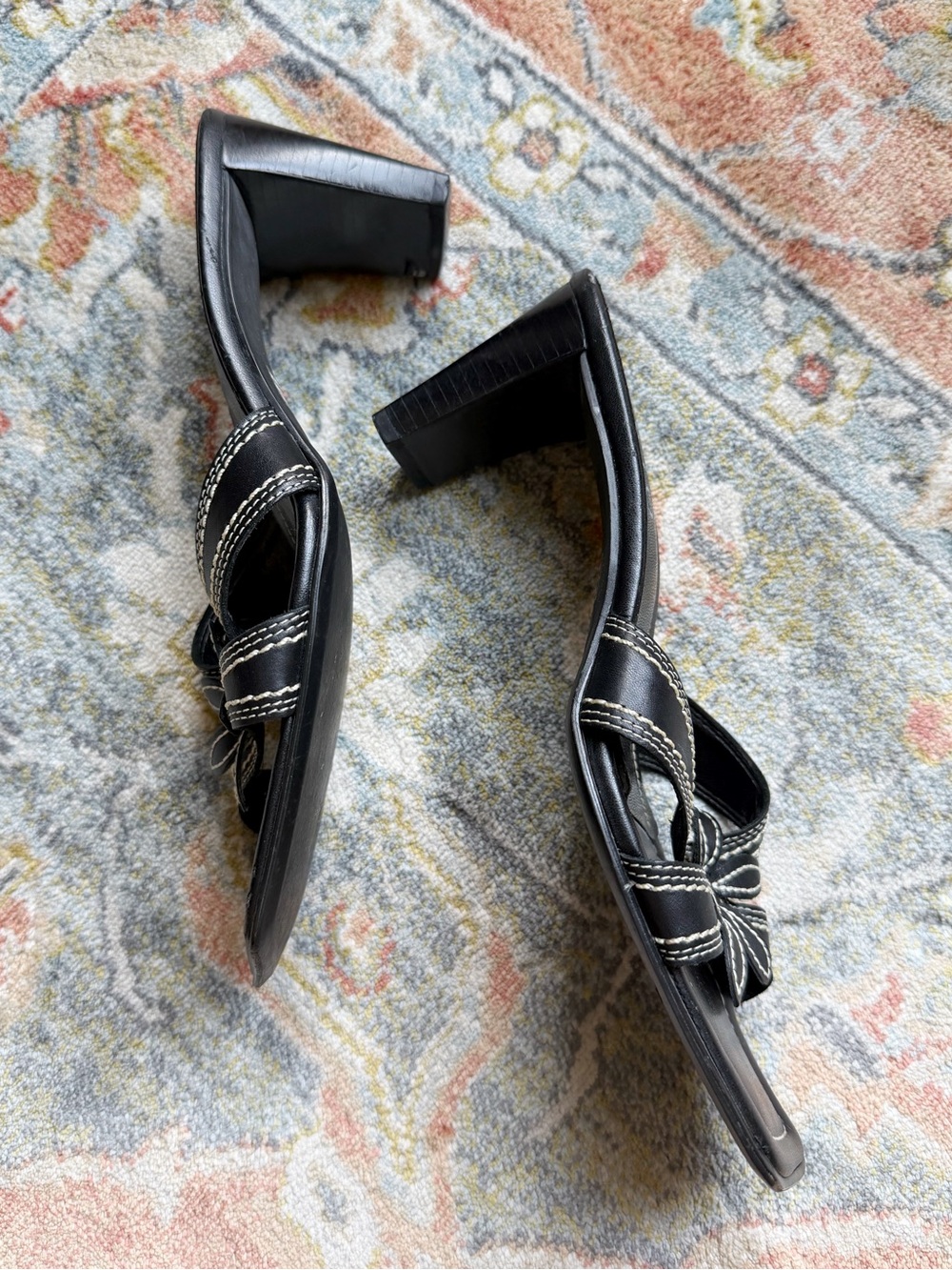 VTG Y2K 90s Franco Sarto Black Leather Square Toe Mule Heel Sandal US7.5 Fairy - Picture 4 of 8